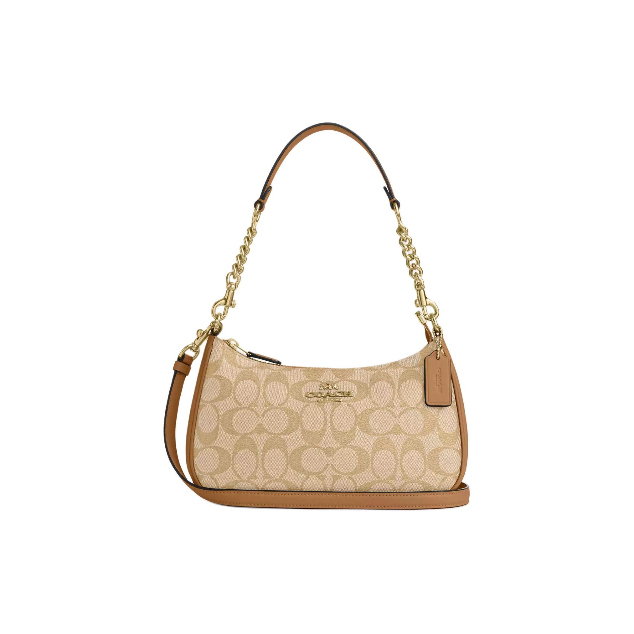 Coach Women's Teri 24 Classic Monogram Zip Closure Signature Logo Canvas And Smooth Leather Tote Shoulder Bag Medium Handbags Ca548-Imnlj