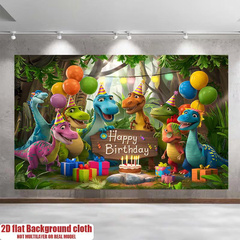 Cute Dinosaur Happy Birthday Backdrop Kids Jungle Theme Party Photography Background Banner for Boys Birthday
