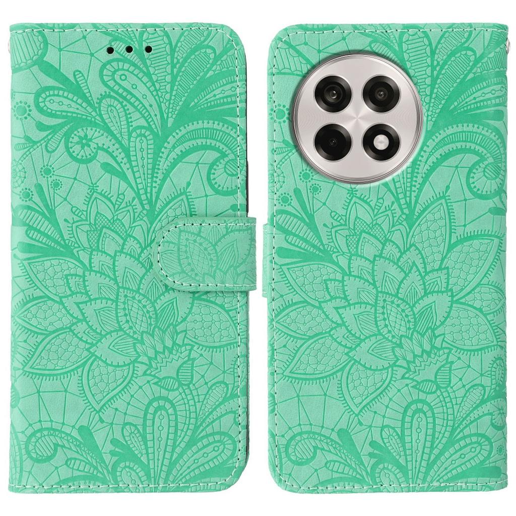 For OnePlus Ace 5 5G/Ace 5 Pro 5G/13R 5G Case Lace Flowers PU Leather Flip Wallet Phone Cover with Wrist Strap