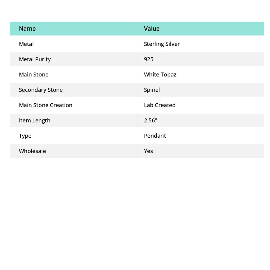 Natural White Topaz, Spinel 925 Sterling Silver Jewelry Pendant 2.56" C1S16