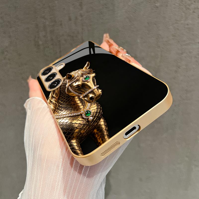 Zlatý vzor koně 2D pouzdro na telefon pro Samsung Galaxy S26 S25 S24 S23 S22 S21 S20 A56 A36 A16 - Prémiový skleněný ochranný kryt