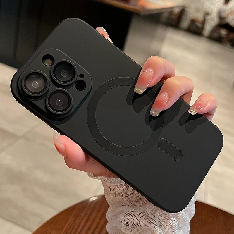 Luxury Black Magnetic Wireless Charge Case for 17 16 15 14 13 12 11 Pro Max Soft Magnetic Cover-Magnetic Matte Frame