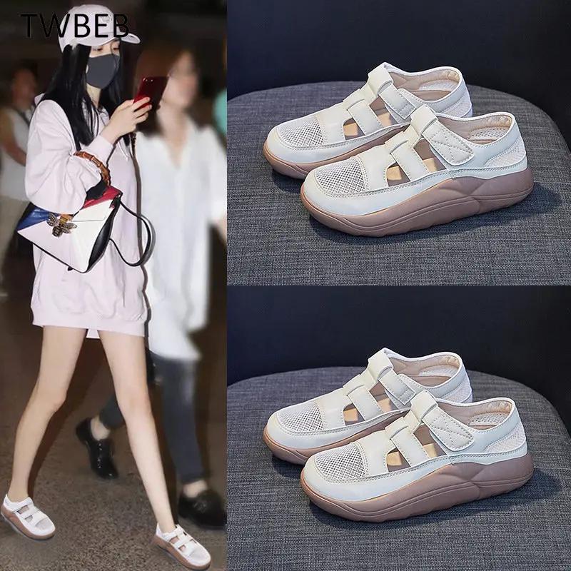 Women Summer Sandals Solid Color Mesh Shoe Ladies Hollow Out Casual Open Toe Slip-on Platform Female Roman Retro Sandalias Mujer