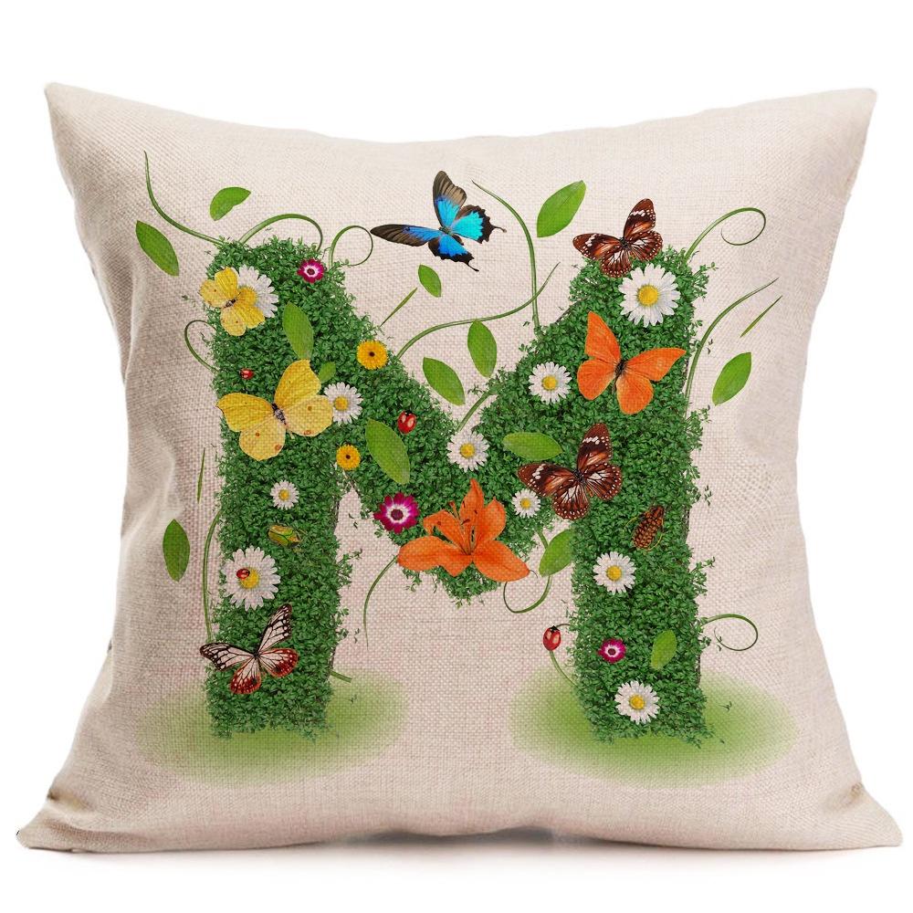 45 x 45 cm, englischer Buchstabe, Gras, Blütenblatt, Dekokissenbezug, Kissenbezug, Kissenbezug ohne Kern