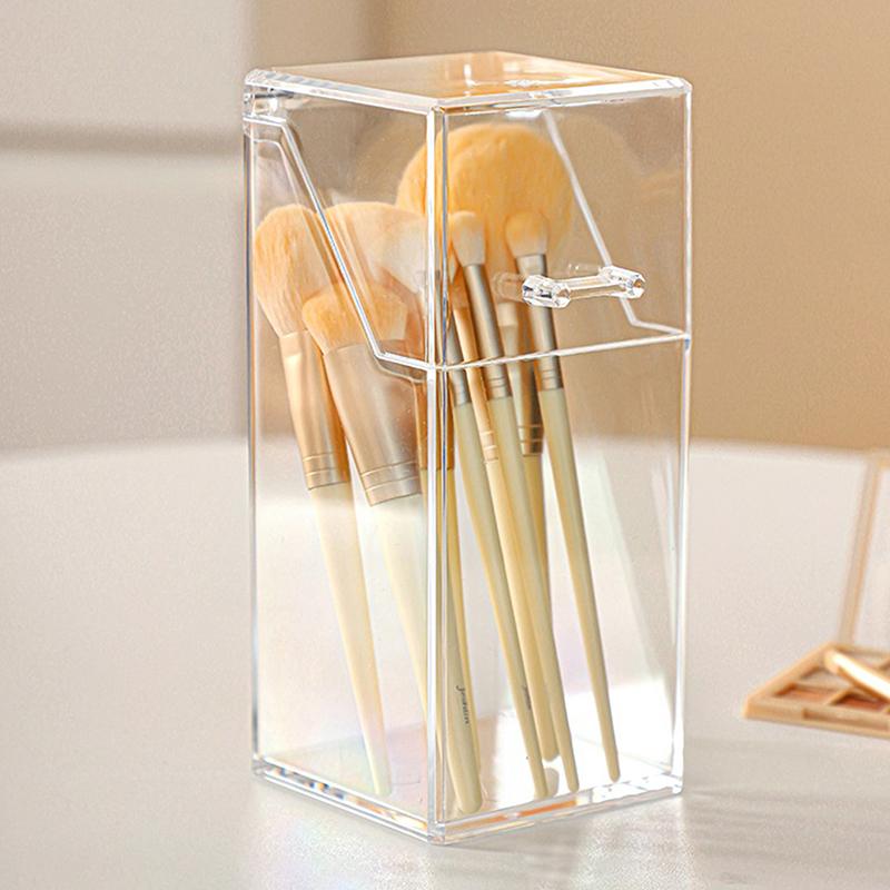 1PCS Makeup Lipstick Cosmetic Box Organizer Tube Transparent Fashion Desktop Makeup Brush Bucket Cup Holder With Lid Dust-proof