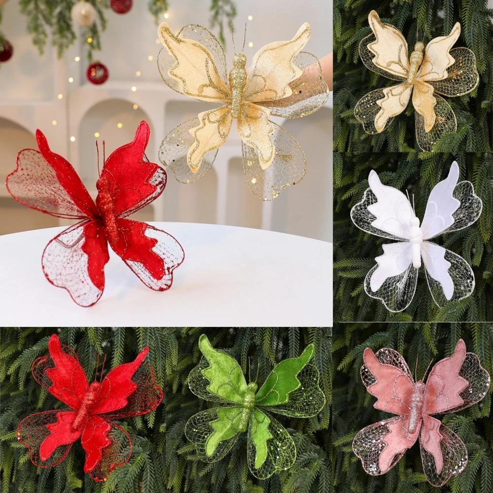 20cm High-end Fabric Sequin Glitter Simulated 3D Butterfly Hanging Pendant for Christmas Tree Decoration Wedding Birthday Party