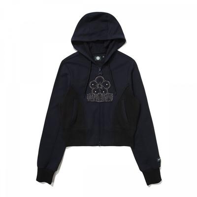 Women S Embroidered Crop Hoodie Zip Up  Navy  Model [24SS]