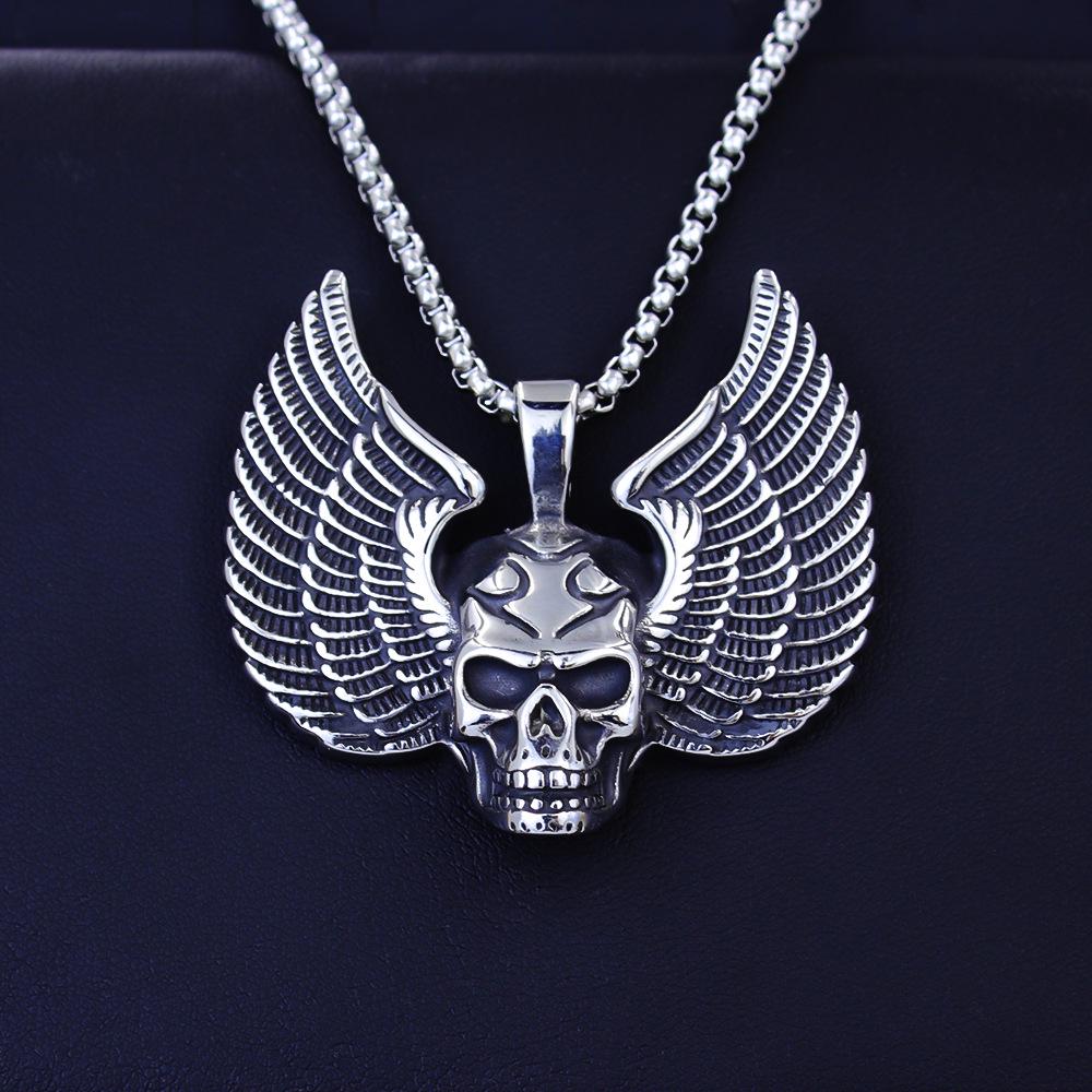 Trendy Men's Titanium Wheat Ear Cross Pendant Necklace with Long Pearl Chain