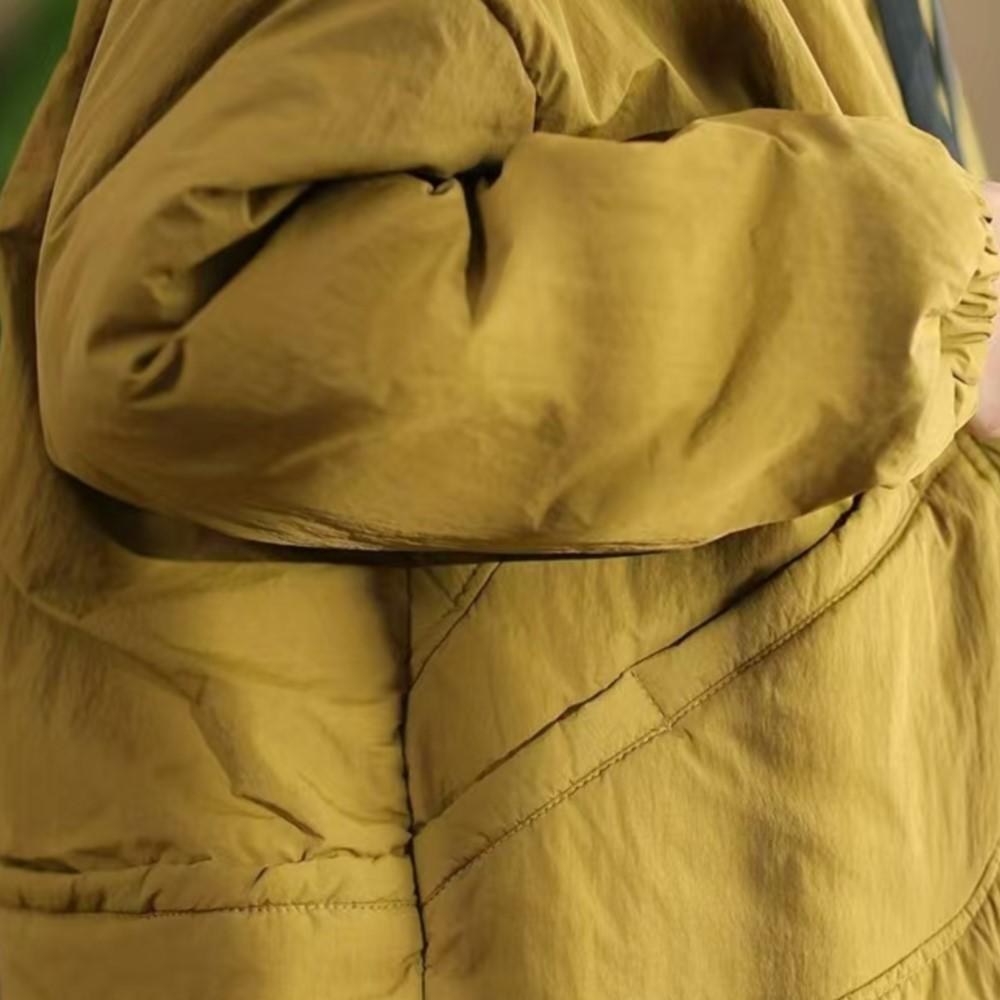 Johnature Women Vintage Winter Hooded Zipper Solid Color Coats Long Sleeve Pockets Female Casual Coats