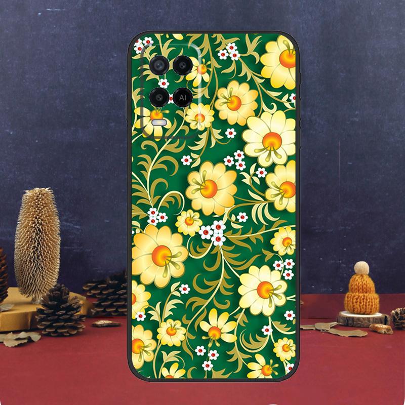 Khokhloma Russian Pattern Flower Case For OPPO A54 A74 A94 A98 A78 A79 A16 A76 A96 A5 A9 A17 A77 A15 A52 A72 A53 A57S Cover