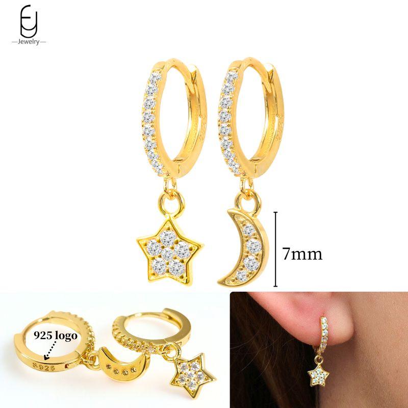 925 Silver Ear Needle White Crystal Gold Earrings for Women Luxury Water drop/Heart/Flower Pendant Earring Fine Jewelry