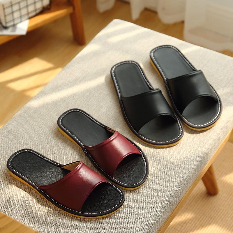 Fitting Room Leather Slippers Women's Summer Indoor Home Non-slip, Deodorant and Durable Beef Tendon Bottom Men's Cool Slippers Women Go Out