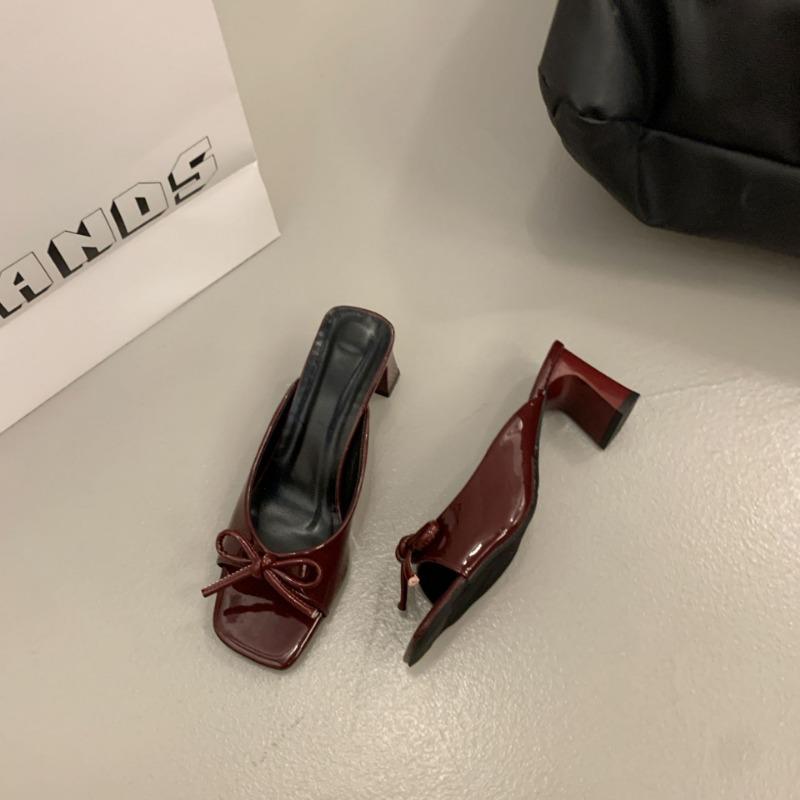 Nœud talon épais mules cool femmes nouvel été grande taille bouche de poisson bout ouvert talons hauts