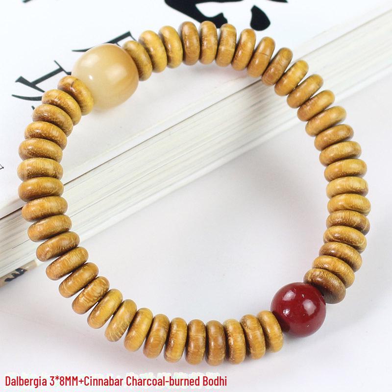 Handcrafted Wooden Bracelet with Burmese Rosewood and Bodhi Root Beads, 3*8MM, Unisex Design for Couples
