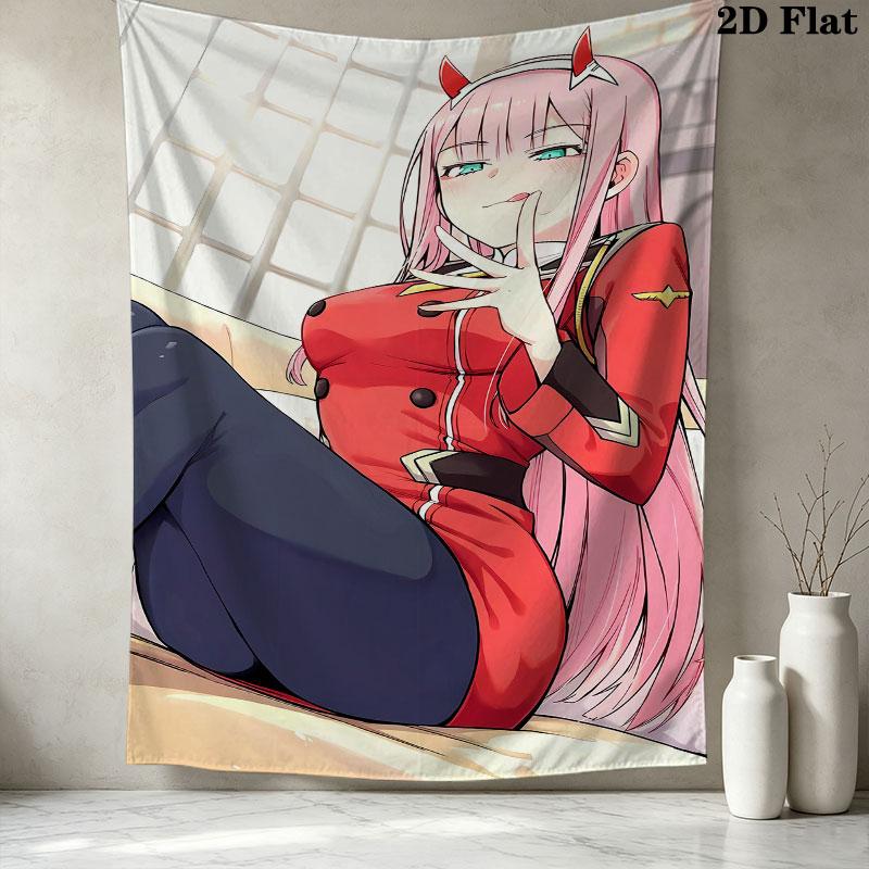Franxx Zero Two Wall Tapestry Aesthetic Wall Hanging Printed Fabric Blanket Decorative Tapestries For Bedroom Living Room Home Decor