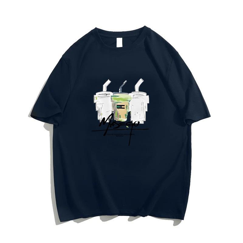 

Large size fat mm American retro heavy cotton short-sleeved T-shirt men s and women s summer loose and versatile half-sleeved T-shirt tide 3XL Темно-синій
