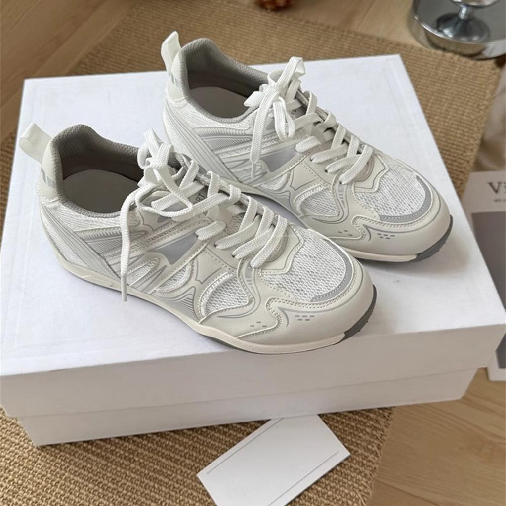 Summer New Mesh Breathable Casual Lace-up Inner Height-increasing Sports Moral Training Shoes Women's Soft-soled Non-slip Mesh Sports Shoes