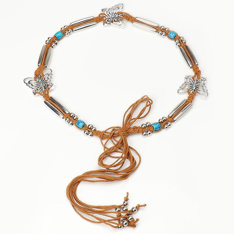 

Новая бохо женская поясная цепочка, ретро этническое украшение на талию с платьем, вощеная веревка, пояс-бабочка в древнем стиле для женщин