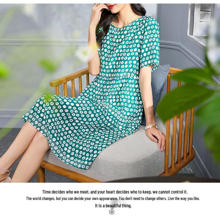 Mid-Length Silk Dress with Polka Dot Print