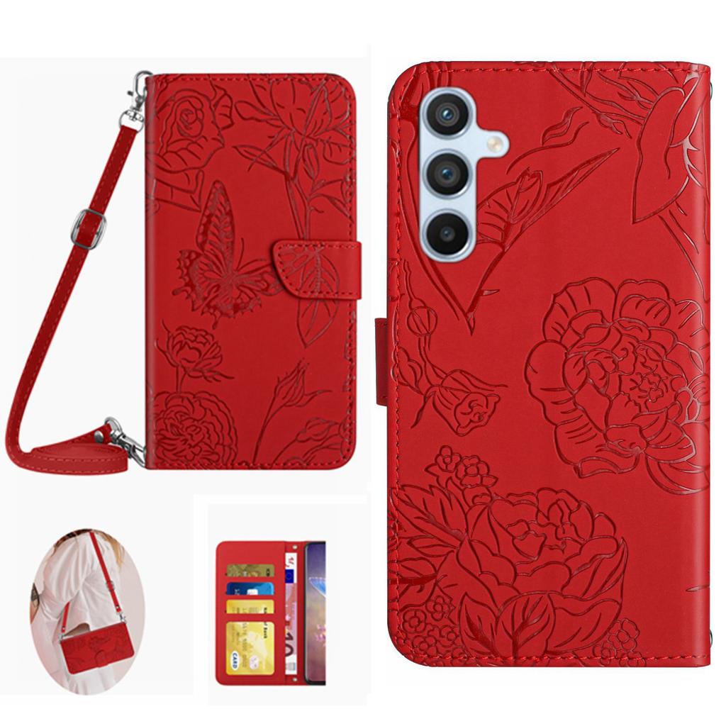 For Samsung Galaxy A26 5G Case Anti-Drop Leather Phone Cover Butterfly Flower Imprint
