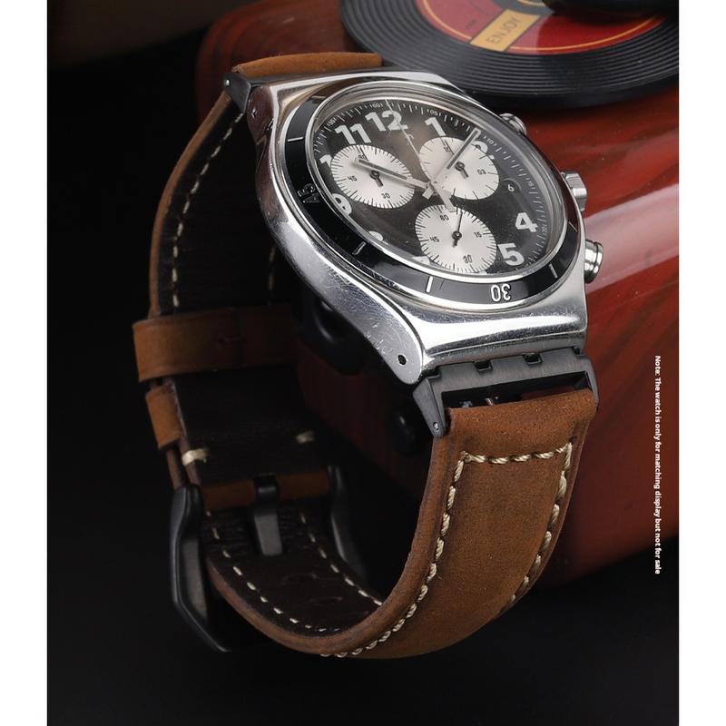 Frosted Matte Cow Leather Watch Strap 17mm 19mm 21mm For Swatch IRONY YVS YCS YAS YGS Band Concave Convex Watchband Accessories