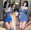 Sexy Women's Clothing Pure Desire Style One-word Shoulder Base Slim Fit Hip Dress Autumn Chic High-end Feeling