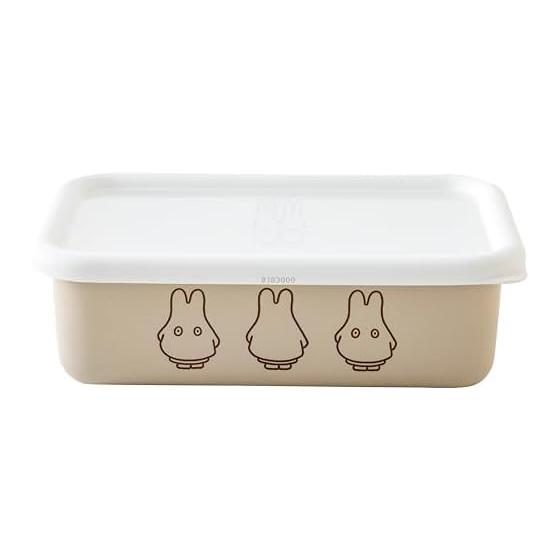 Эмалированный контейнер для хранения Fuji Miffy Пастельный с крышкой Мелкий Прямоугольный Квадратный Средний Размер Бежевый Призрак Миффи Эмаль