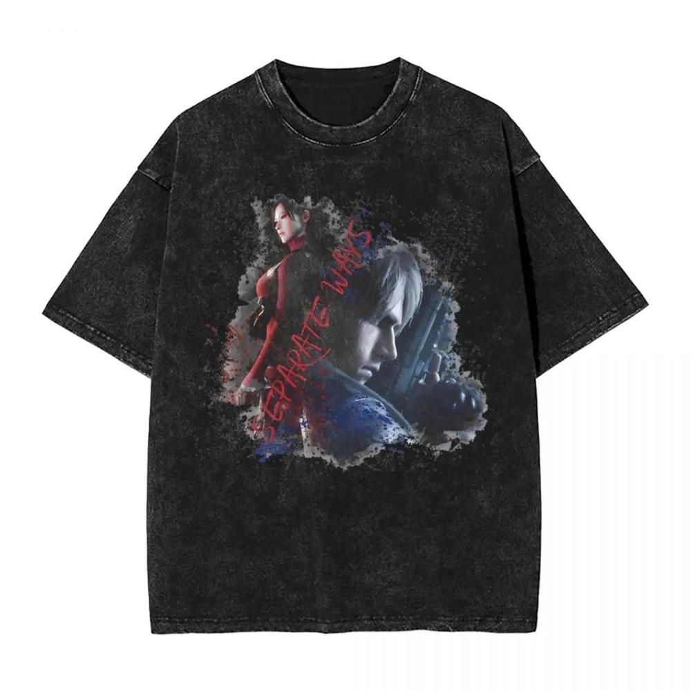 Resident Evil 4 Leon & Ashley Protective Scene Vintage Washed Game T-Shirt, Unisex Survival Horror Game Fan Streetwear Tee, 100% Cotton Casual