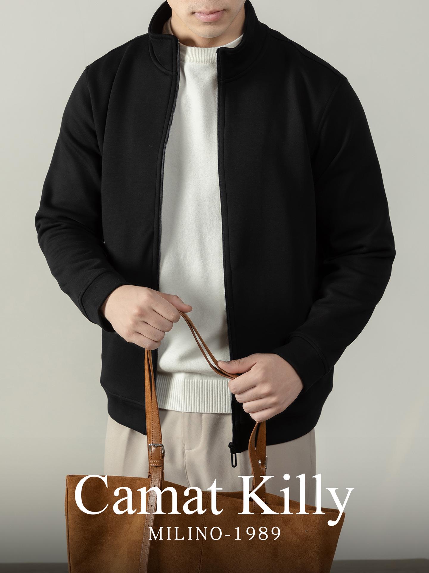 CamatKilly Men s Luxury Business Elastic Cotton Warm Stand Collar Jacket for Autumn/Winter XL полночь/чёрный