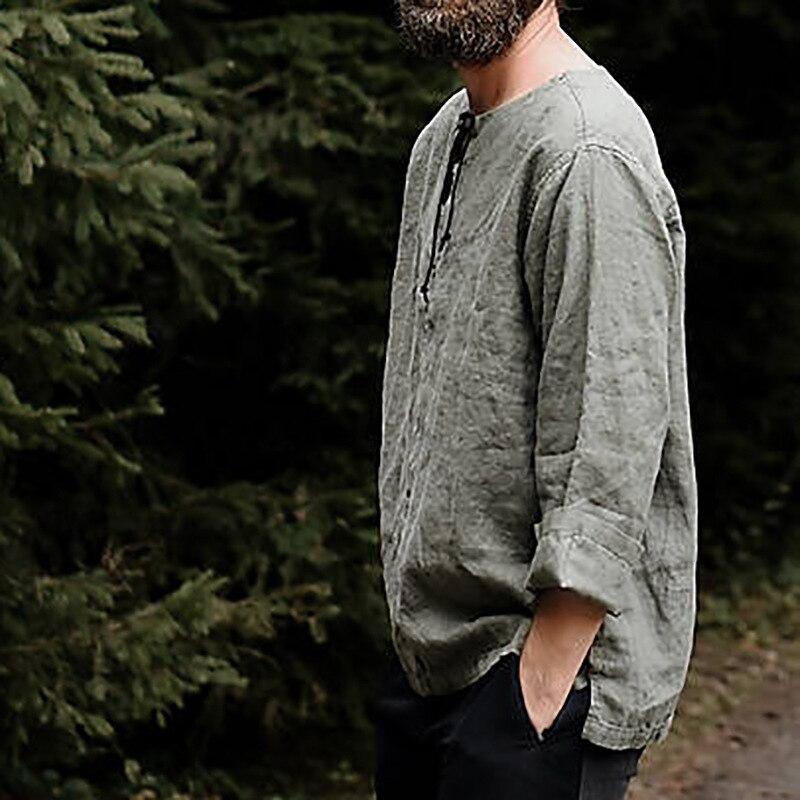 Herreskjorte Camisa Sommer Langermet Bomull og Lin Herrebluse Topp Ny Stil Komfortabel Herre Tigger Skjorte