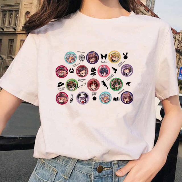 Bungou Stray Dogs Anime Lustiges Print Harajuku Top Frauen T-Shirt Lässiges Damen Basic O-Kragen Kurzarm T-Shirt Mädchen, Drop Ship