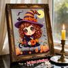 Pearl Painting DIY Kit Frameless Halloween Witch Pumpkin Pattern Shiny Bead Art Canvas Creative Wall Decor Gift Craft Home Artworks