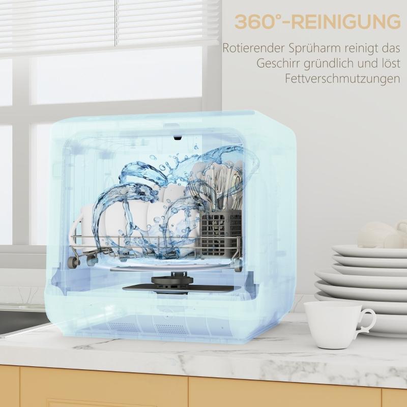 Tischgeschirrspüler, Mini-Geschirrspüler mit 6-Liter-Tank, 5 Programme, LED-Anzeige, Trocknungsfunktion