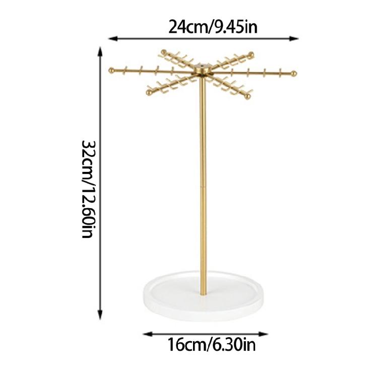 Decorative Gold Metal Jewelry Stand 48 Hooks 360° Rotation Design Large Capacity Necklace Bracelet Organizers Compact Display
