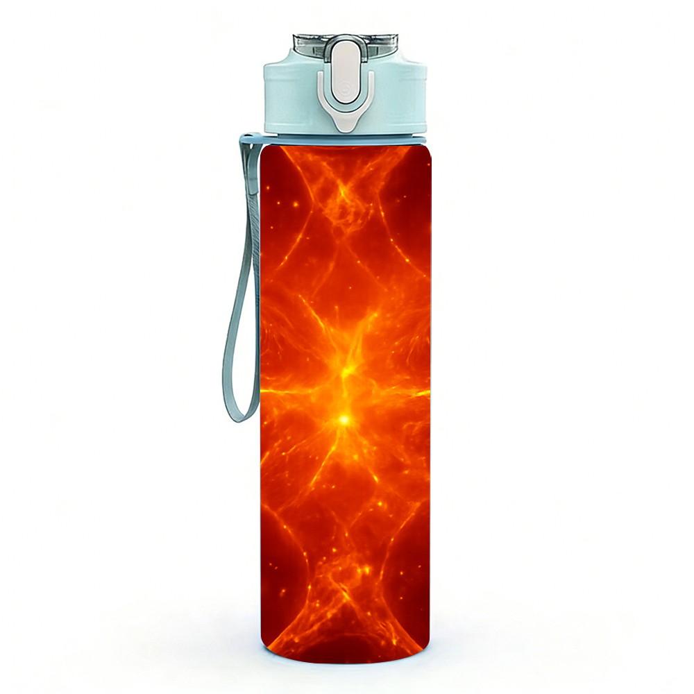 1 Stück Hellrot-Orange Burst Kosmische Energie Aufdruck 750ml Farbe Kunststoff Sportwasserflasche Auslaufsicher Klappdeckel mit Strohhalm Geeignet für Sport Büro Heimgebrauch