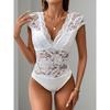 Sexy Slim Fit High Waist V Neck Lace Sleeveless White Women Jumpsuit