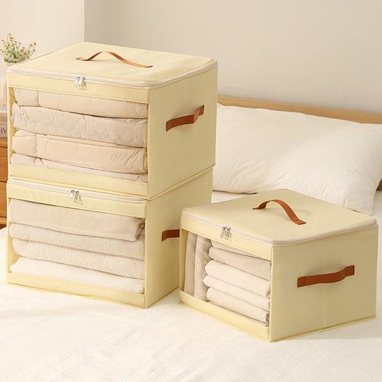 Foldable Clothing Storage Box Collapsible Storage Bin with Clear Window Reinforced Handles Zippered Comforter Storage Bag for Quilt Clothing Sweater