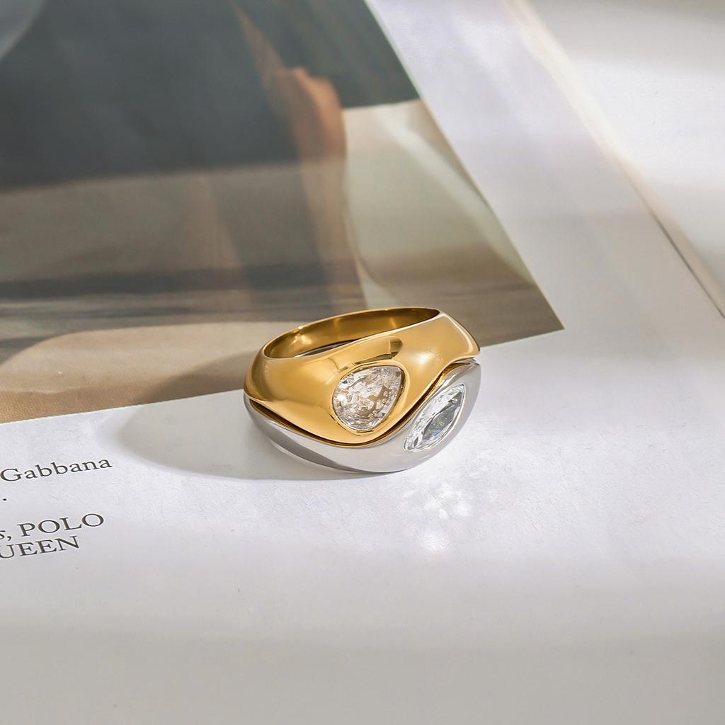 Youthway Minimalist Trendy Stainless Steel Two Color White Zircon Double Layers Rings Set Women Jewelry Daily Wear Party