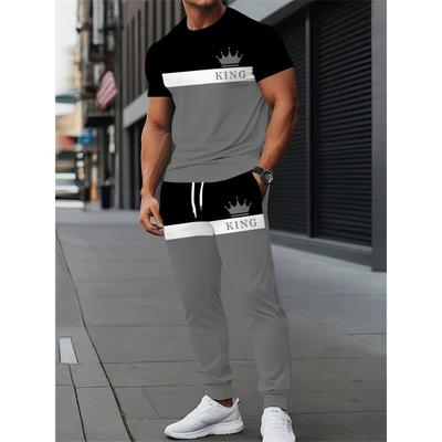 Men's Casual Fall Set Crew Neck Short Sleeve Top With Casual Trousers Stylish Outdoor Streetwear Two-Piece Set For Men