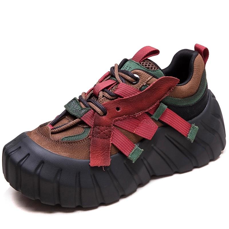 Fashion GKTINOO Spring Autumn Lightweight Soft Sole Genuine LeatherWomen's Flat Platform Shoes Thick Soled Sneakers Casual Women's Shoes