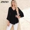 JPNTKY Women's Fashion Casual Solid Color Print Long Sleevee V Neck Blouses & Shirts