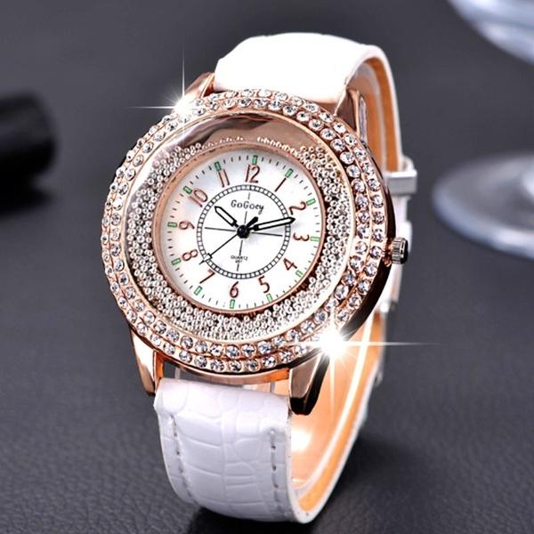 Fashion Ladies Rhinestone Quartz Watches Leather Strap Quicksand Crystal Casual Wrist Watch