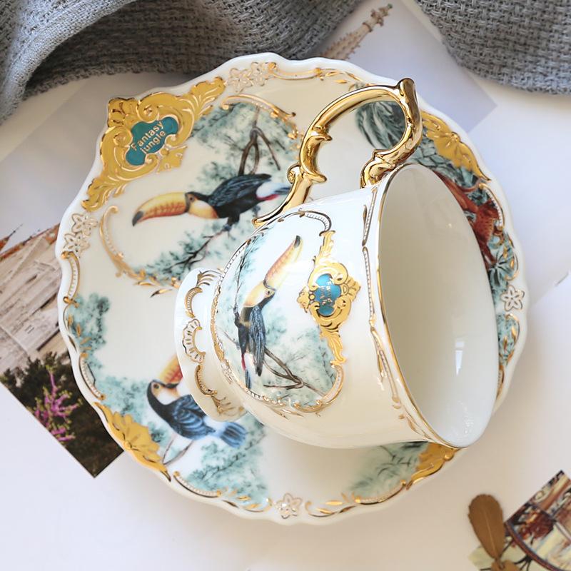 English Jungle Ceramic Coffee Cup Coffee Cup Saucer Set Household Simple Afternoon Tea Flower Tea Cup With Spoon