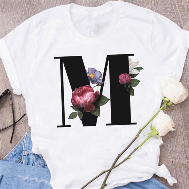 A B C D E English Alphabet  3D Print T Shirt Women New Summer Couples Lovers Harajuku Casual Black Tops Tshirts