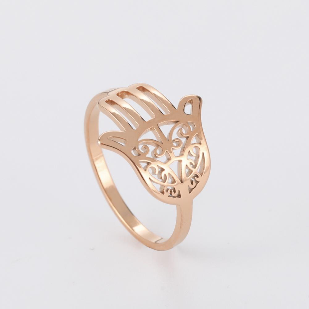 Stainless Steel Hamsa Fatima's Hand Rings for Women Gold Ring Amulet Talisman Jewelry Gifts