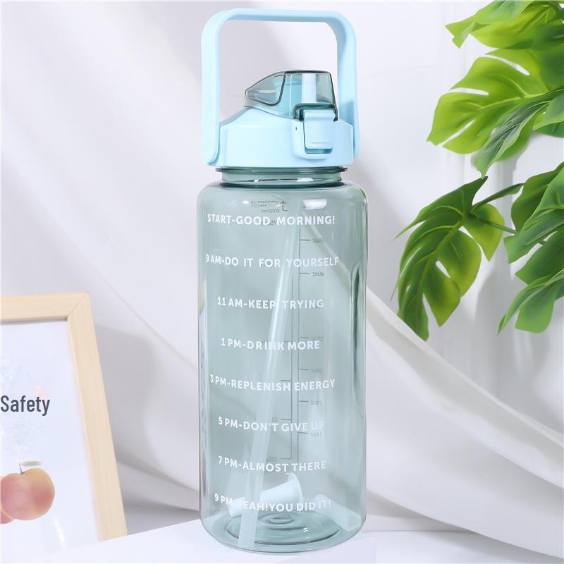 2000ml Frosted Gradient Sports Water Bottle with Handle & Straw, Large Capacity Plastic Cup