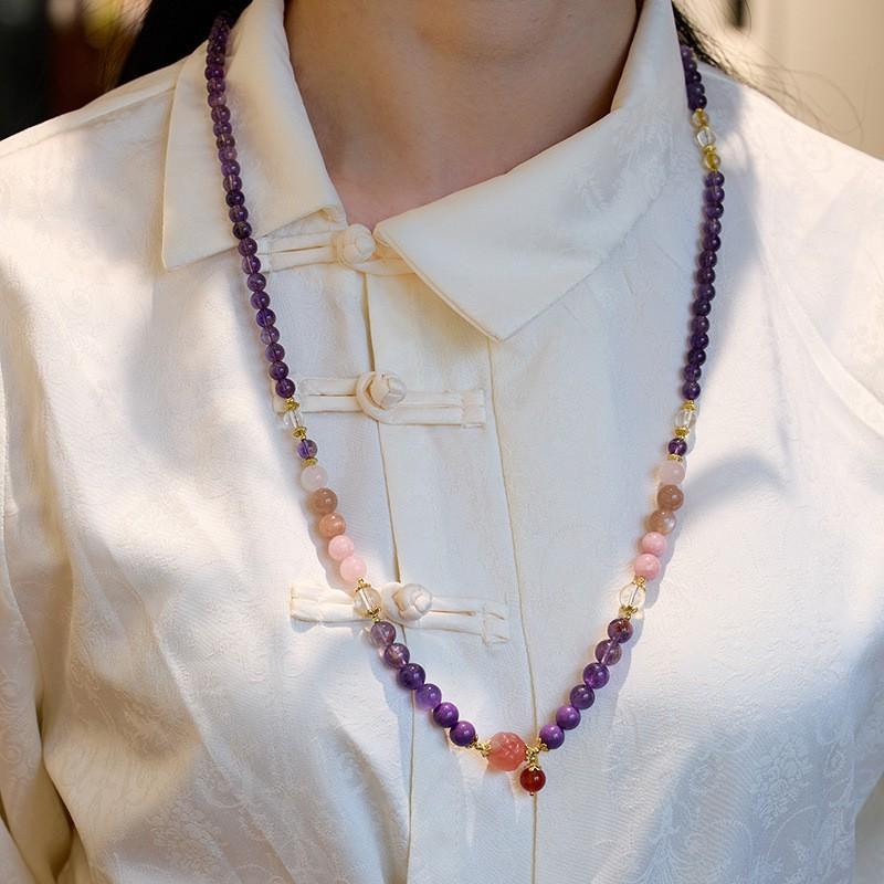 Handmade Purple Amethyst Crystal Bracelet Women With Natural Quartz Beads Boho Vintage Style