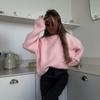 2026 Womens Soft Solid Color Round Neck Long Sleeve Knit Sweater Loose Fit Casual Elegant Style