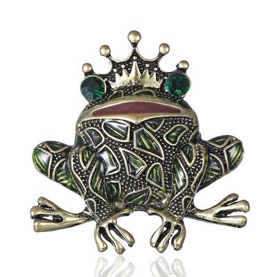Crystal Frog Brooches for Women Green Color Animal Brooch Pin Luxury Vintage Jewelry Coat Accessories