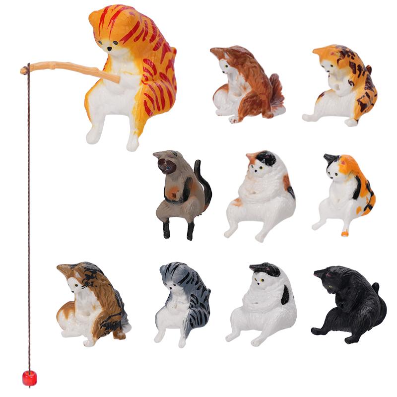 

10Pcs Animal Cat Fish Tank Decoration Landscaping Hangable Decors Landscape Aquatic Pet Fishtank Ornament Desktop Accessories